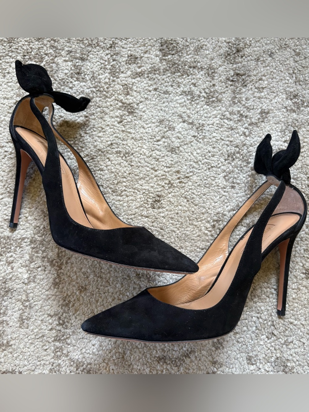 Aquazzura Black Suede Bow Tie Pumps Size 38